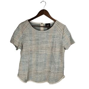 W5 Knit Textured Blue Beige Fringe Bottom Shirt Sz M